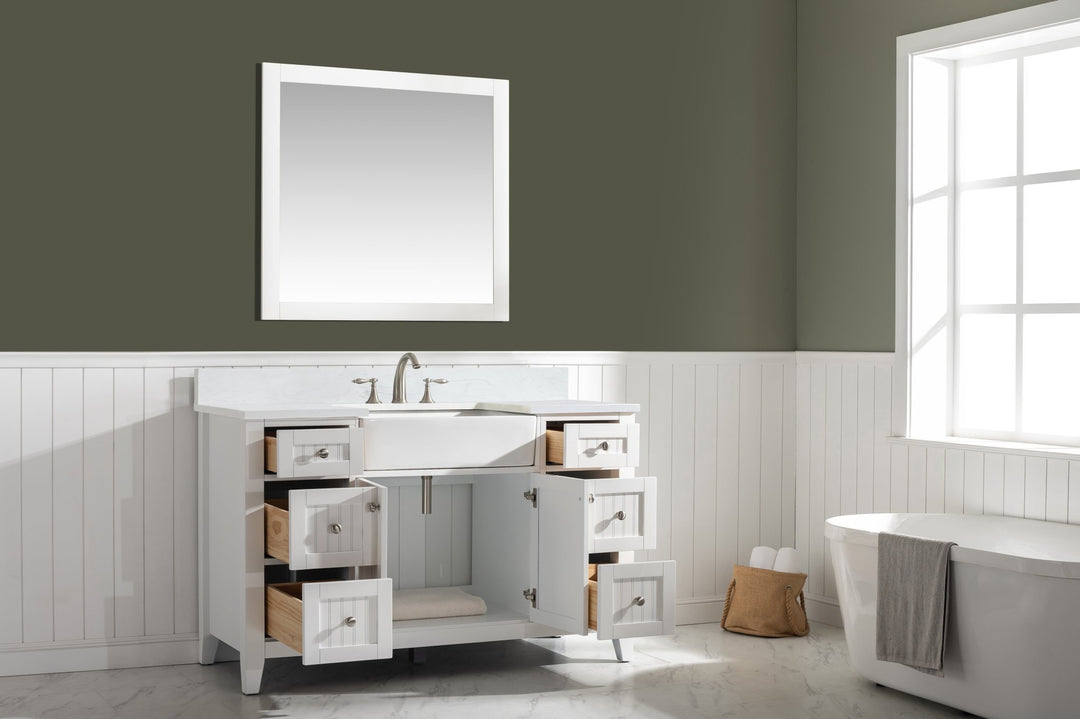 Burbank 54" Single Sink Vanity with Quartz Top - Design Element Bath Kitchen - Bathroom Vanity - Golden Oak with Matte Black Hardware