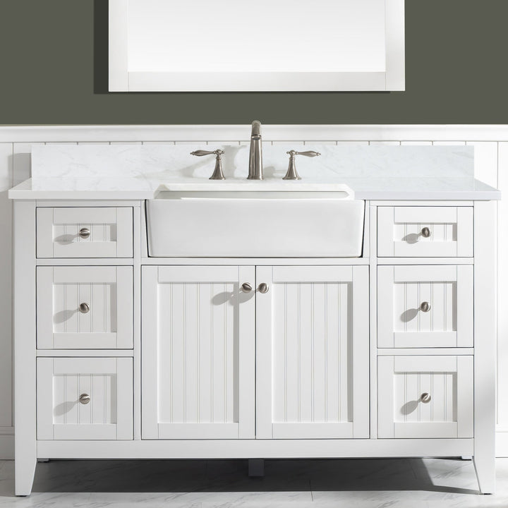 Burbank 54" Single Sink Vanity with Quartz Top - Design Element Bath Kitchen - Bathroom Vanity - White with Silver Satin Hardware