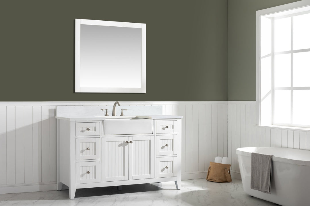 Burbank 54" Single Sink Vanity with Quartz Top - Design Element Bath Kitchen - Bathroom Vanity - Golden Oak with Matte Black Hardware