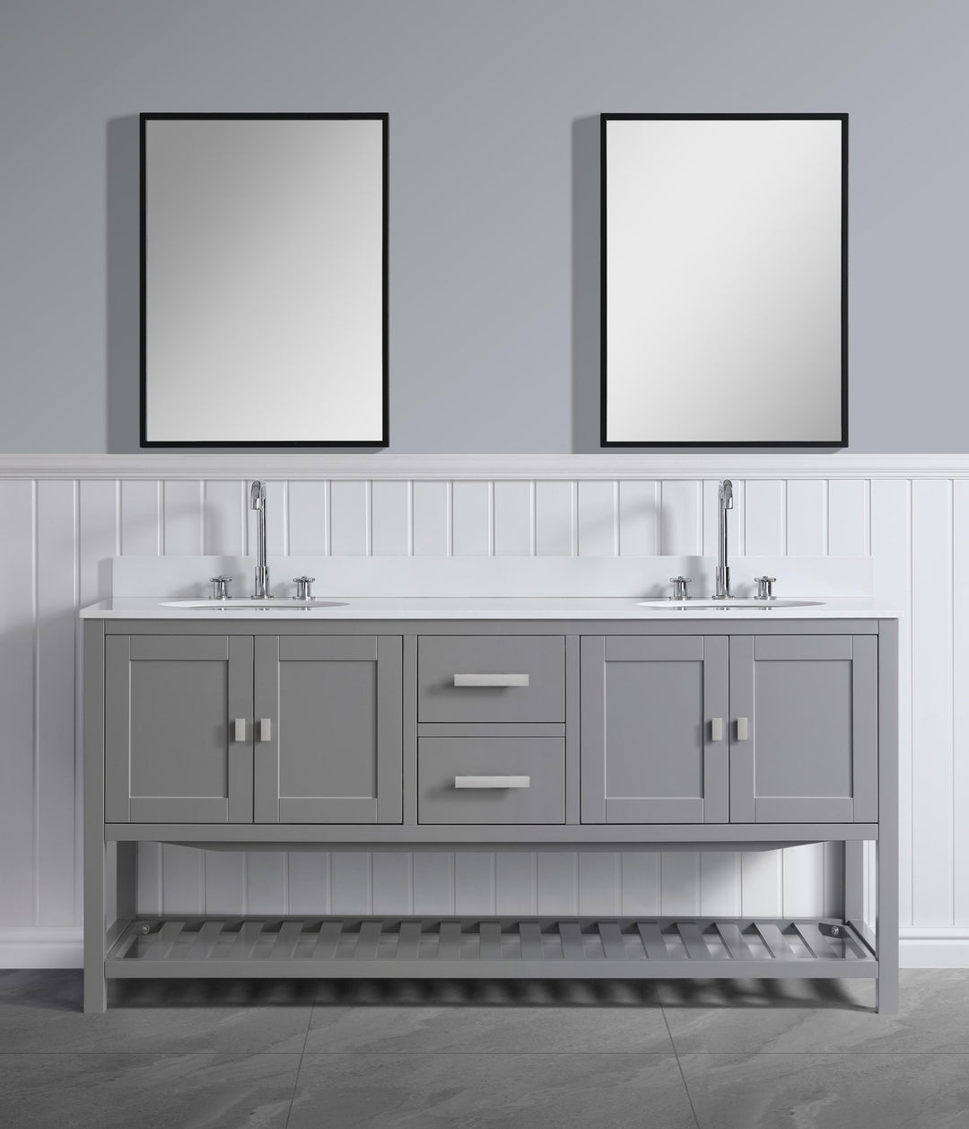 Monaco 72" Double Sink Bathroom Vanity Base Cabinet without Top - Design Element Bath Kitchen - Bathroom Vanity - Classic Gray