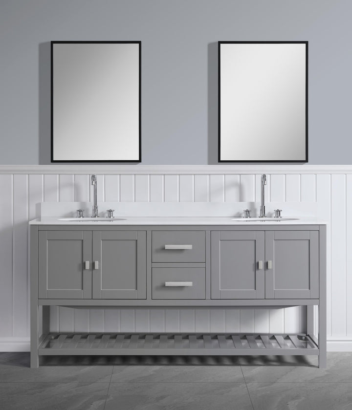 Monaco 72" Double Sink Bathroom Vanity Base Cabinet without Top - Design Element Bath Kitchen - Bathroom Vanity - Classic Gray