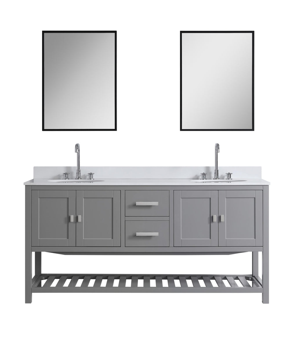 Monaco 72" Double Sink Bathroom Vanity Base Cabinet without Top - Design Element Bath Kitchen - Bathroom Vanity - Classic Gray