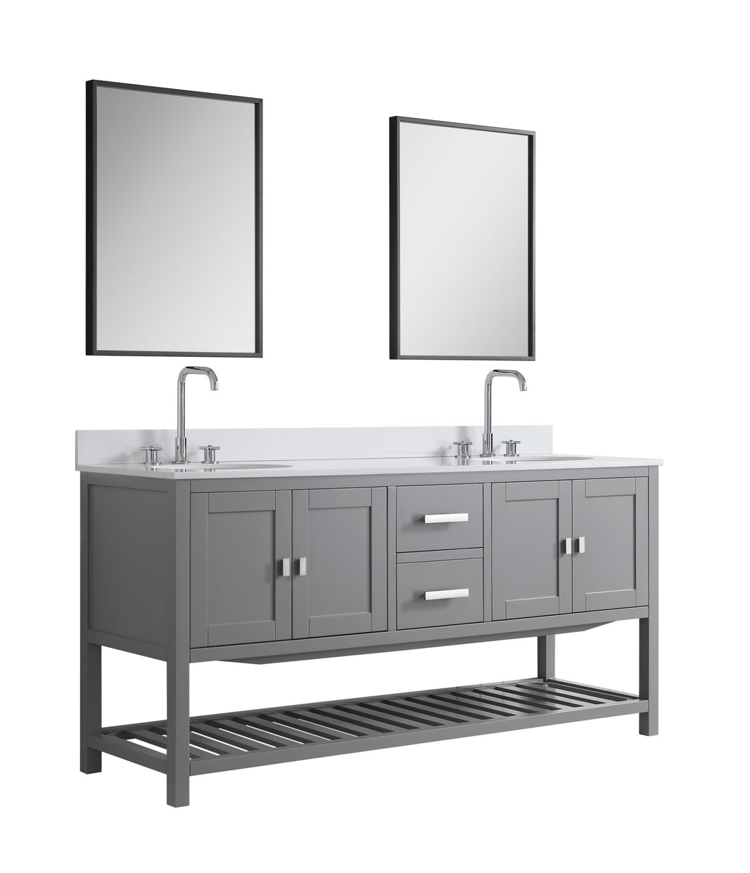 Monaco 72" Double Sink Bathroom Vanity Base Cabinet without Top - Design Element Bath Kitchen - Bathroom Vanity - Classic Gray