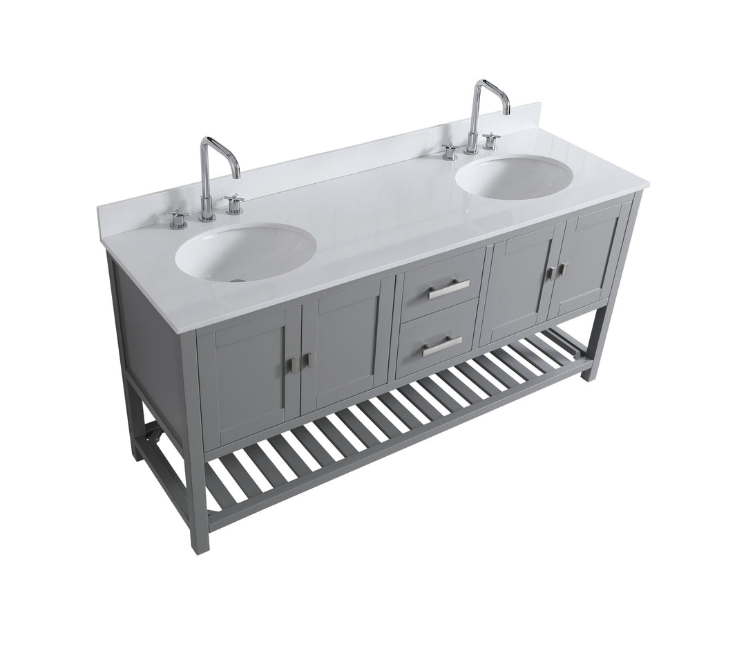 Monaco 72" Double Sink Bathroom Vanity Base Cabinet without Top - Design Element Bath Kitchen - Bathroom Vanity - Classic Gray