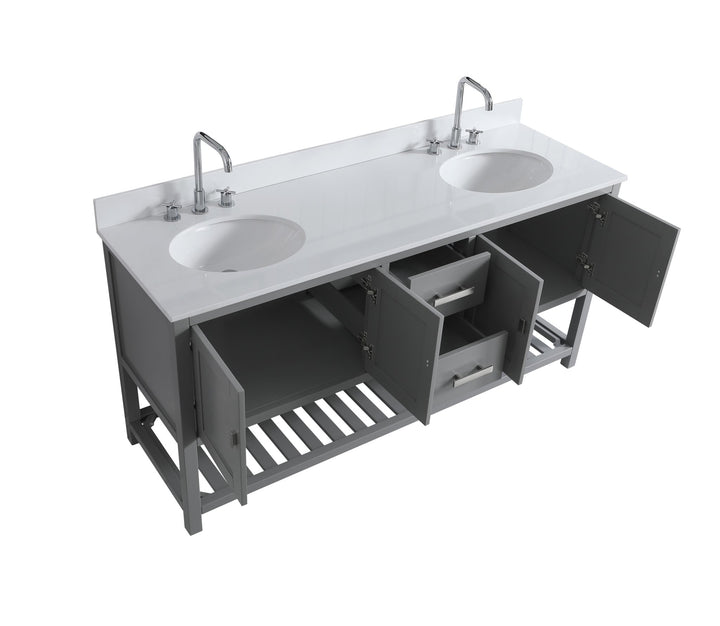 Monaco 72" Double Sink Bathroom Vanity Base Cabinet without Top - Design Element Bath Kitchen - Bathroom Vanity - Classic Gray