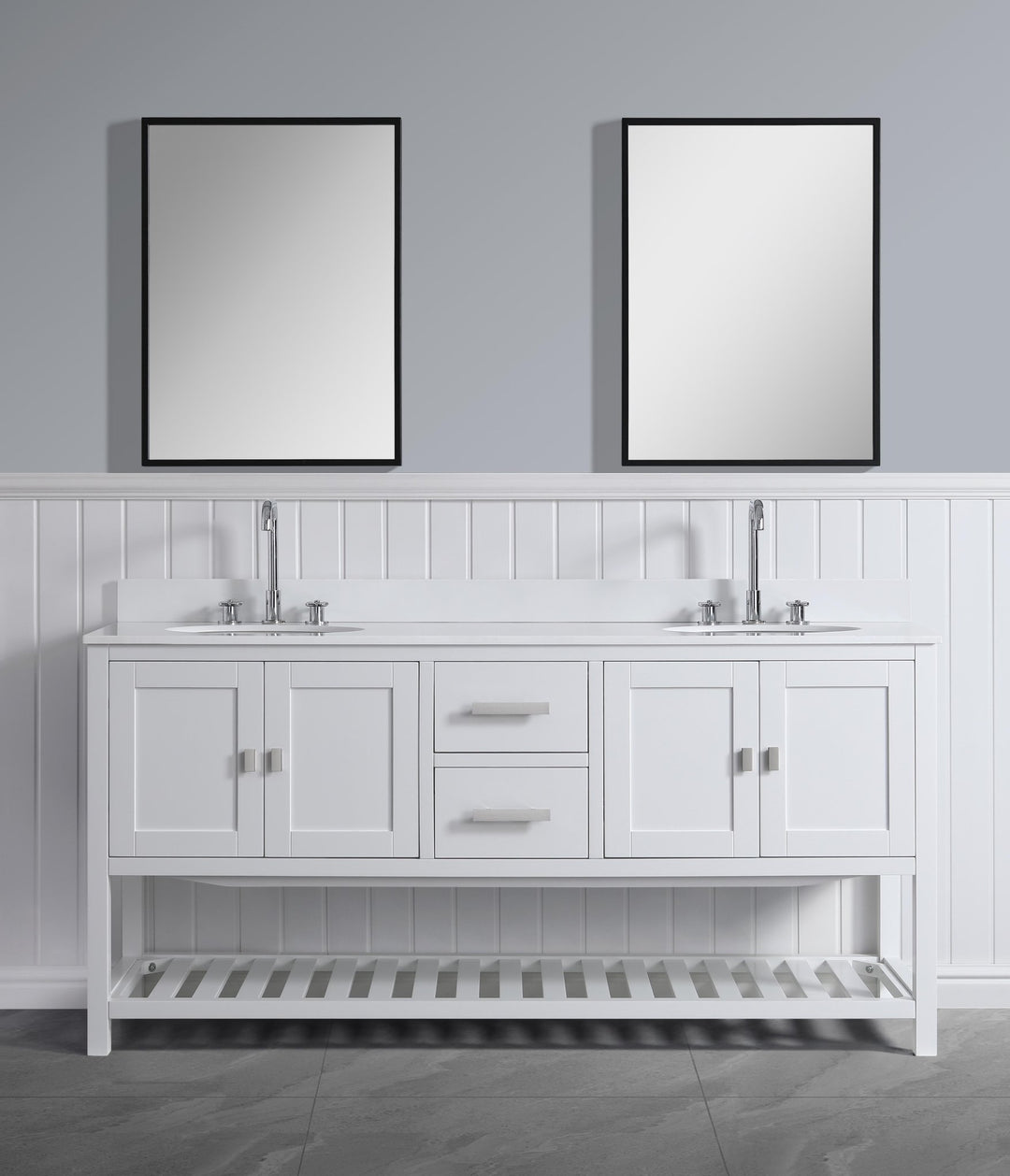 Monaco 72" Double Sink Bathroom Vanity Base Cabinet without Top - Design Element Bath Kitchen - Bathroom Vanity - Cloud White