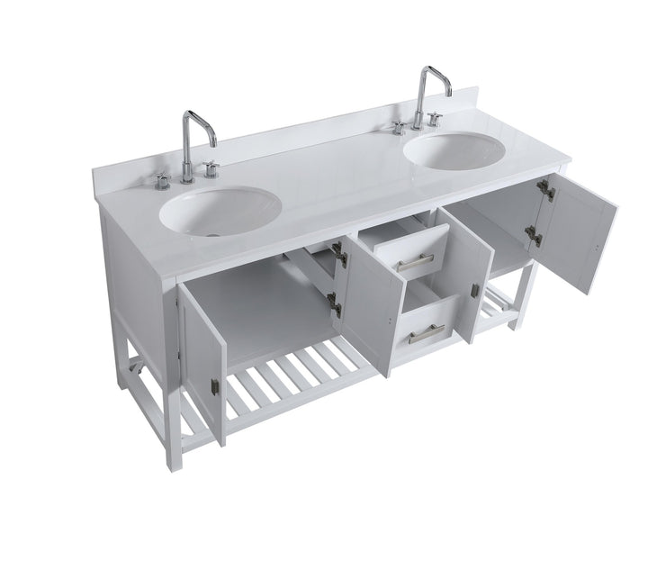 Monaco 72" Double Sink Bathroom Vanity Base Cabinet without Top - Design Element Bath Kitchen - Bathroom Vanity - Cloud White