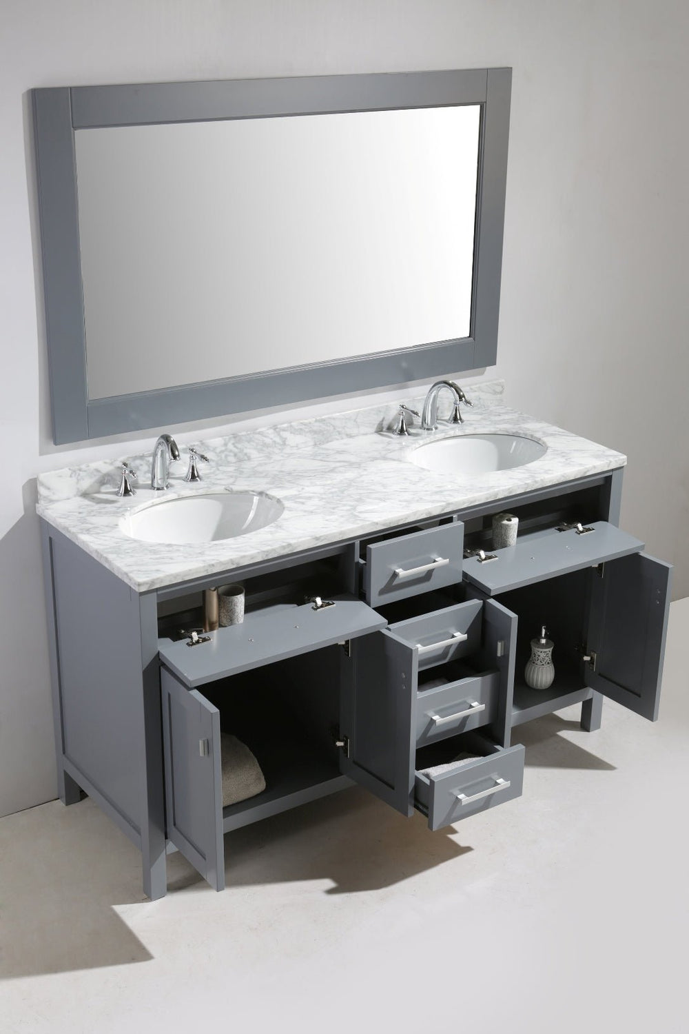 London 61" Double Sink Vanity in Gray - Design Element Bath Kitchen - Bathroom Vanity - 