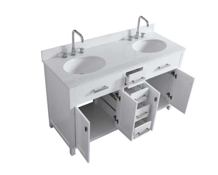 London 60.5" Double Sink Vanity Cabinet Only in White - Design Element Bath Kitchen - Bathroom Vanity - 