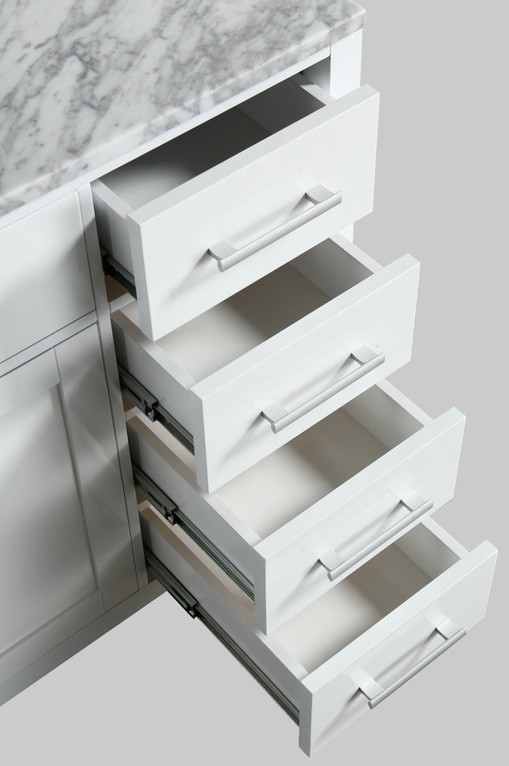 London 54" Single Sink Vanity in White with Marble Vanity Top with Matching Mirror - Design Element Bath Kitchen - Bathroom Vanity - 