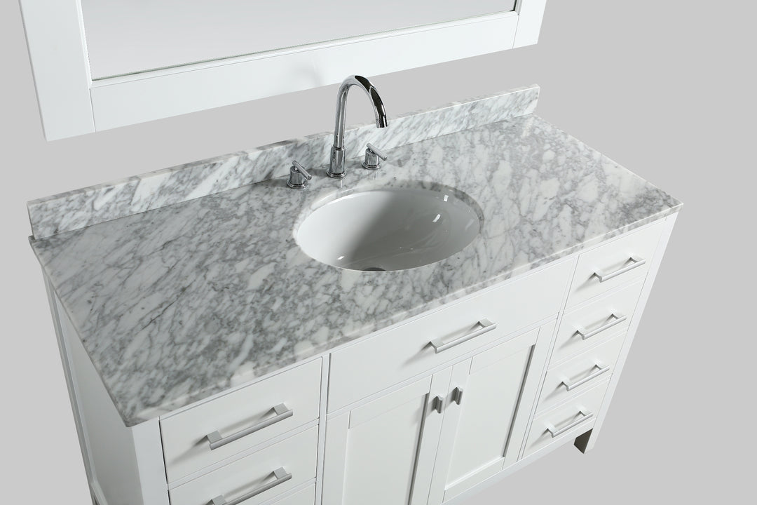 London 54" Single Sink Vanity in White with Marble Vanity Top with Matching Mirror - Design Element Bath Kitchen - Bathroom Vanity - 