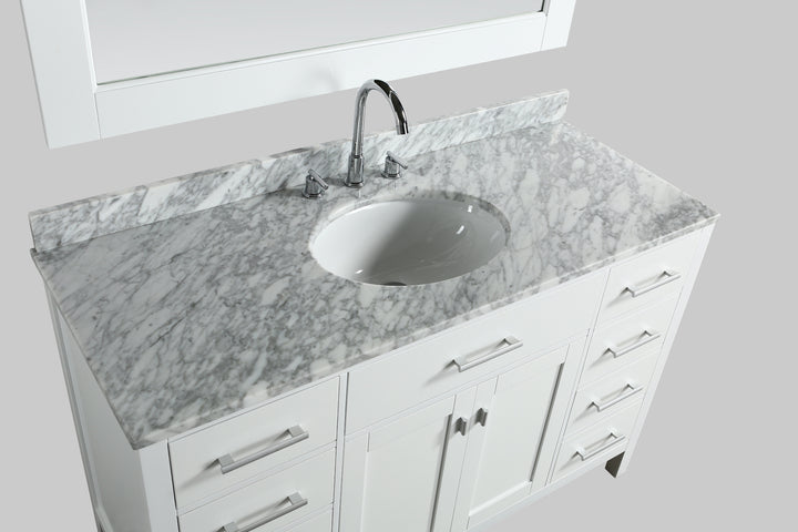 London 54" Single Sink Vanity in White with Marble Vanity Top with Matching Mirror - Design Element Bath Kitchen - Bathroom Vanity - 