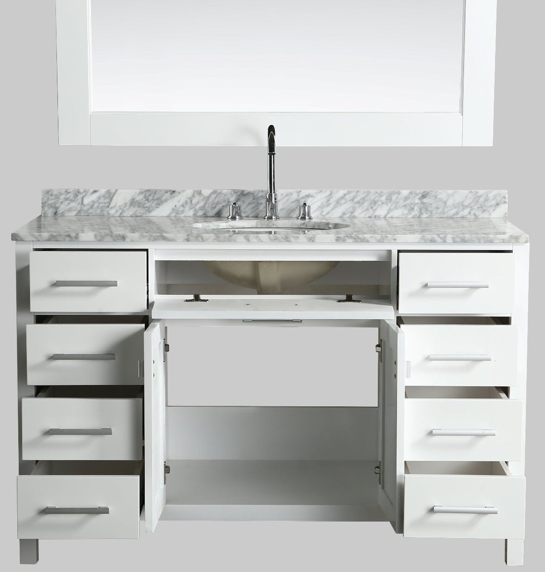 London 54" Single Sink Vanity in White with Marble Vanity Top with Matching Mirror - Design Element Bath Kitchen - Bathroom Vanity - 