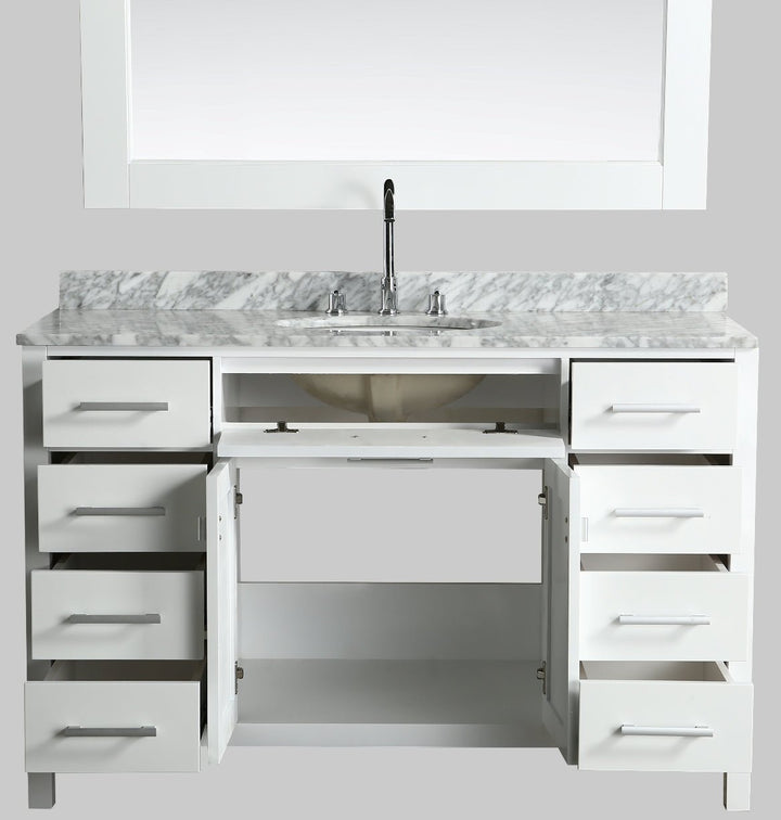 London 54" Single Sink Vanity in White with Marble Vanity Top with Matching Mirror - Design Element Bath Kitchen - Bathroom Vanity - 
