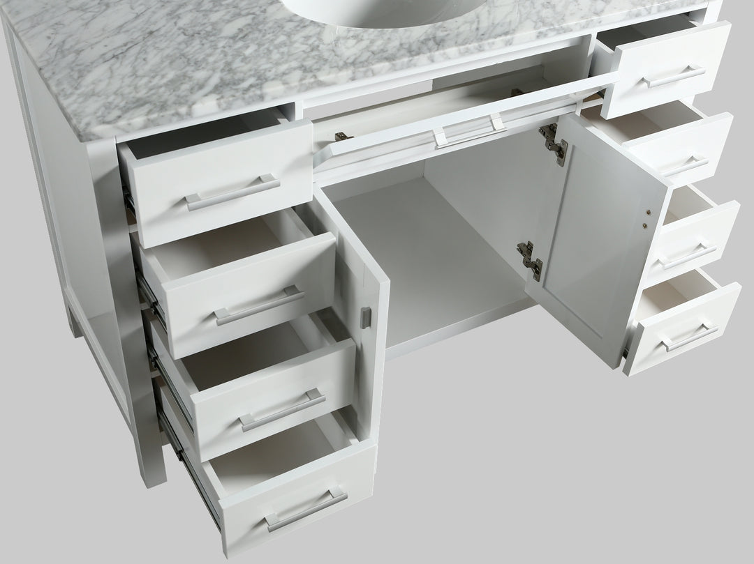 London 54" Single Sink Vanity in White with Marble Vanity Top with Matching Mirror - Design Element Bath Kitchen - Bathroom Vanity - 