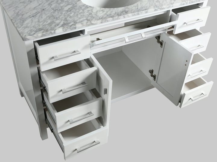 London 54" Single Sink Vanity in White with Marble Vanity Top with Matching Mirror - Design Element Bath Kitchen - Bathroom Vanity - 