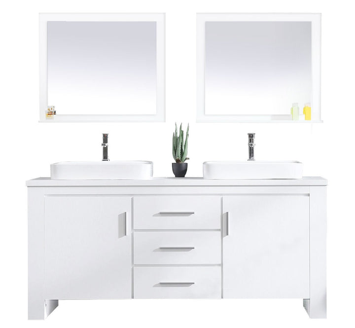 Washington 72" Double Sink Vanity with Wood Vanity Top and Mirror - Design Element Bath Kitchen - Bathroom Vanity - Cloud White