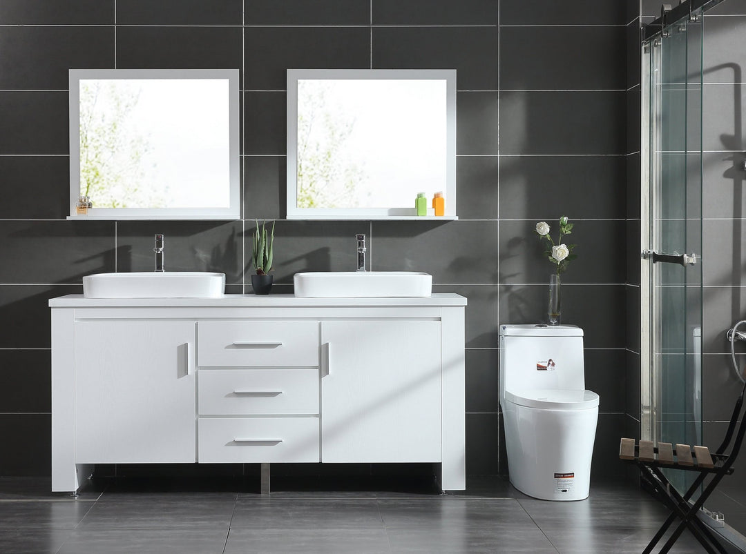 Washington 72" Double Sink Vanity with Wood Vanity Top and Mirror - Design Element Bath Kitchen - Bathroom Vanity - Espresso with Silver Satin Hardware