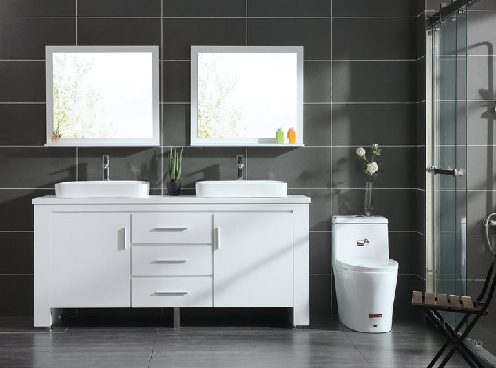 Washington 72" Double Sink Vanity with Wood Vanity Top and Mirror - Design Element Bath Kitchen - Bathroom Vanity - Espresso with Silver Satin Hardware