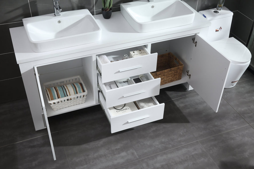 Washington 72" Double Sink Vanity with Wood Vanity Top and Mirror - Design Element Bath Kitchen - Bathroom Vanity - Espresso with Silver Satin Hardware