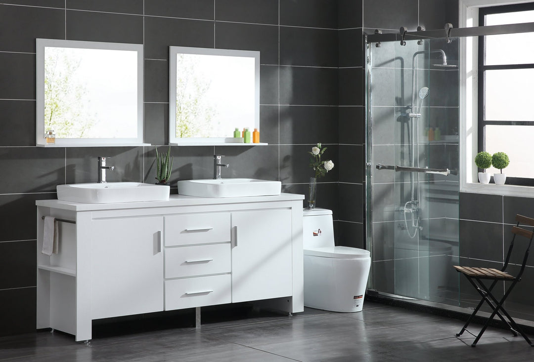 Washington 72" Double Sink Vanity with Wood Vanity Top and Mirror - Design Element Bath Kitchen - Bathroom Vanity - Espresso with Silver Satin Hardware