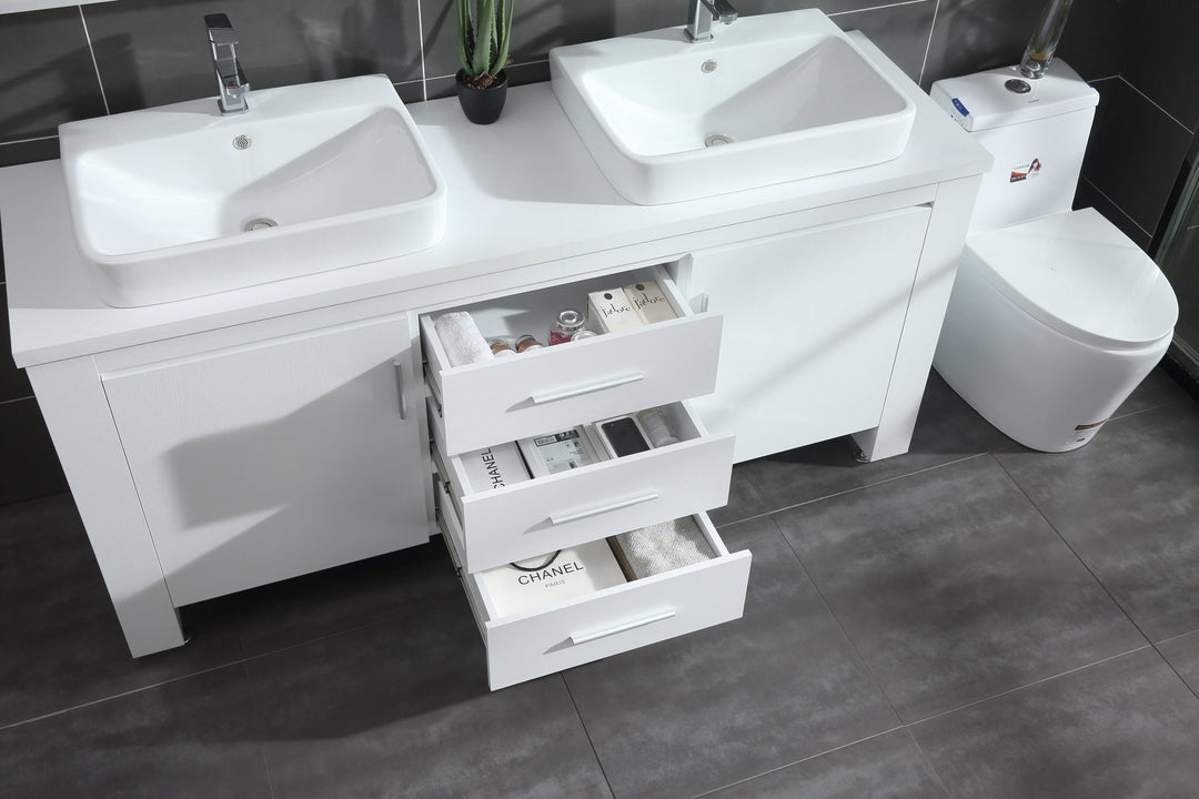 Washington 72" Double Sink Vanity with Wood Vanity Top and Mirror - Design Element Bath Kitchen - Bathroom Vanity - Espresso with Silver Satin Hardware