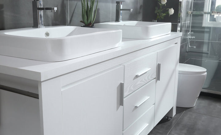 Washington 72" Double Sink Vanity with Wood Vanity Top and Mirror - Design Element Bath Kitchen - Bathroom Vanity - Espresso with Silver Satin Hardware