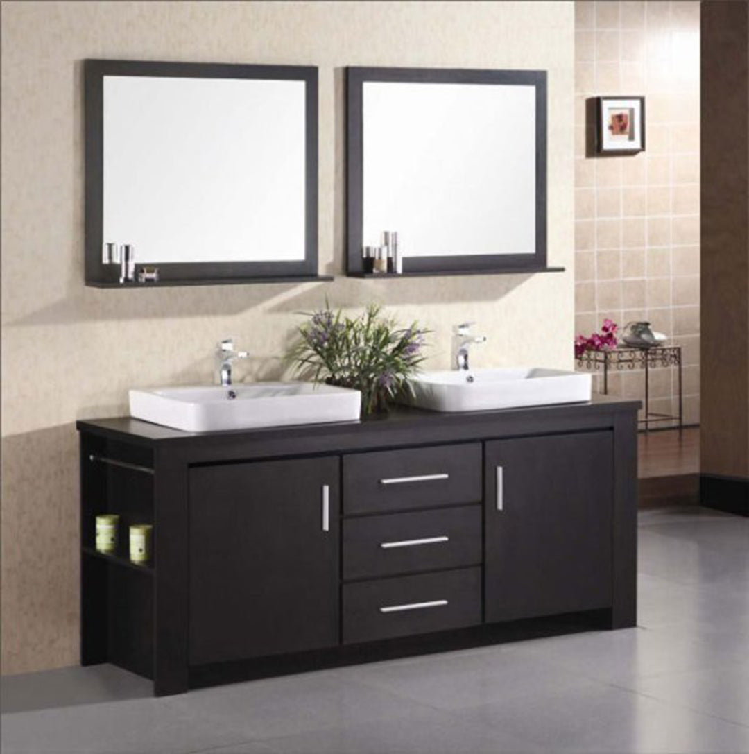 Washington 72" Double Sink Vanity with Wood Vanity Top and Mirror - Design Element Bath Kitchen - Bathroom Vanity - Espresso with Silver Satin Hardware