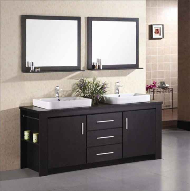 Washington 72" Double Sink Vanity with Wood Vanity Top and Mirror - Design Element Bath Kitchen - Bathroom Vanity - Espresso with Silver Satin Hardware