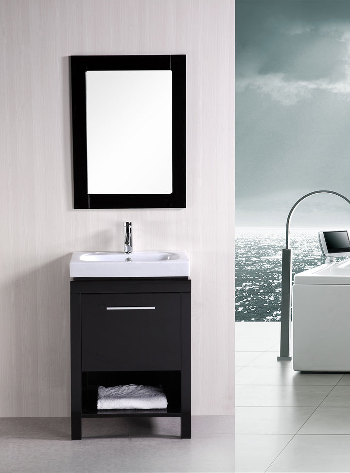 New York 24" Single Sink Vanity in Espresso with Integrated Porcelain Top - Design Element Bath Kitchen - Bathroom Vanity - Included