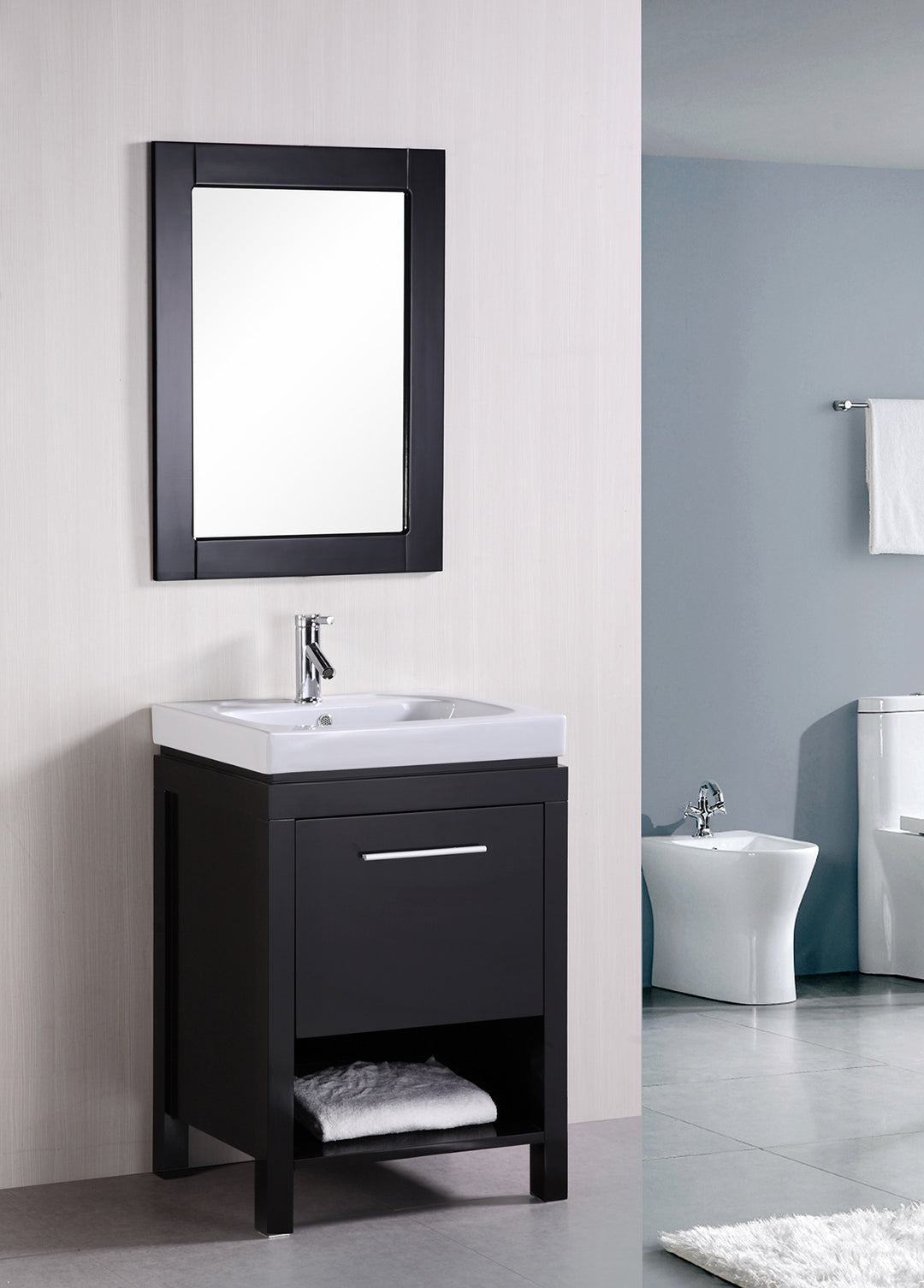 New York 24" Single Sink Vanity in Espresso with Integrated Porcelain Top - Design Element Bath Kitchen - Bathroom Vanity - Included