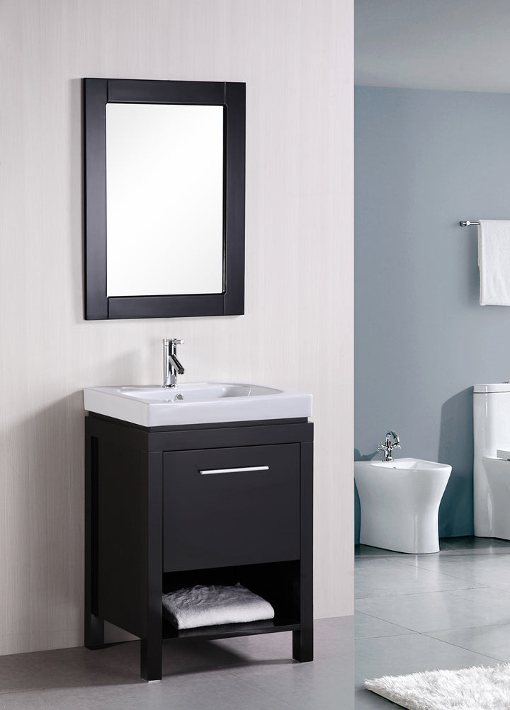 New York 24" Single Sink Vanity in Espresso with Integrated Porcelain Top - Design Element Bath Kitchen - Bathroom Vanity - Included