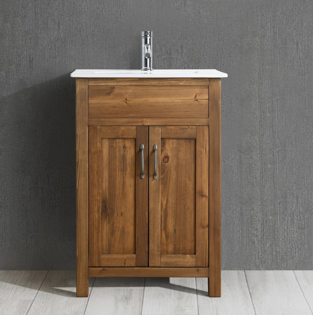 Bryson 24" Single Sink Vanity In Walnut with Porcelain Top - Design Element Bath Kitchen - Bathroom Vanity - 