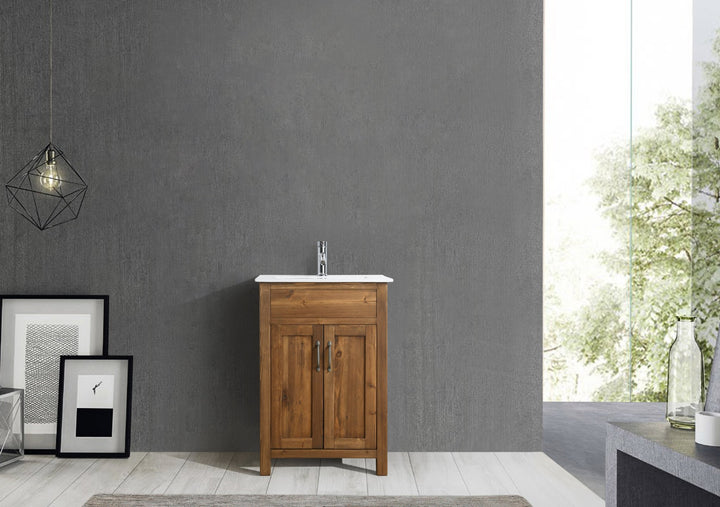 Bryson 24" Single Sink Vanity In Walnut with Porcelain Top - Design Element Bath Kitchen - Bathroom Vanity - 