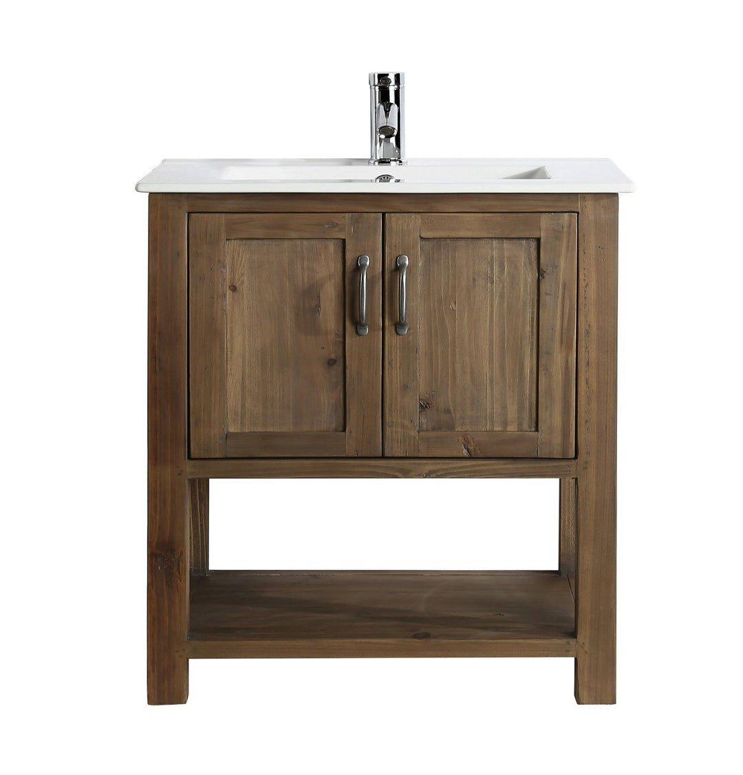 Austin 30" Single Sink Vanity In Walnut with Porcelain Top - Design Element Bath Kitchen - Bathroom Vanity - 
