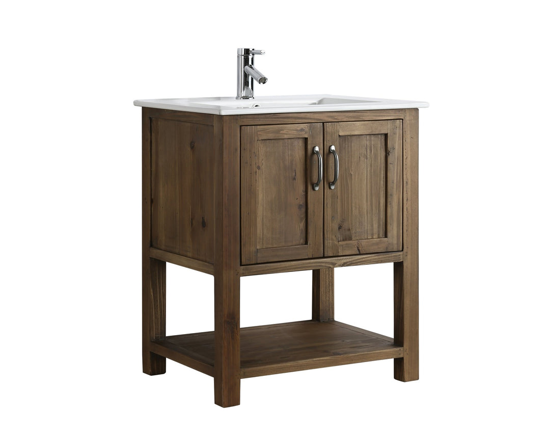 Austin 30" Single Sink Vanity In Walnut with Porcelain Top - Design Element Bath Kitchen - Bathroom Vanity - 