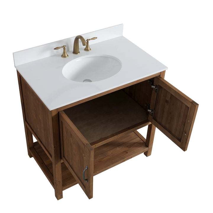 Austin 36" Vanity Base Built With Reclaimed Wood in Walnut Finish - Design Element Bath Kitchen - Bathroom Vanity - 