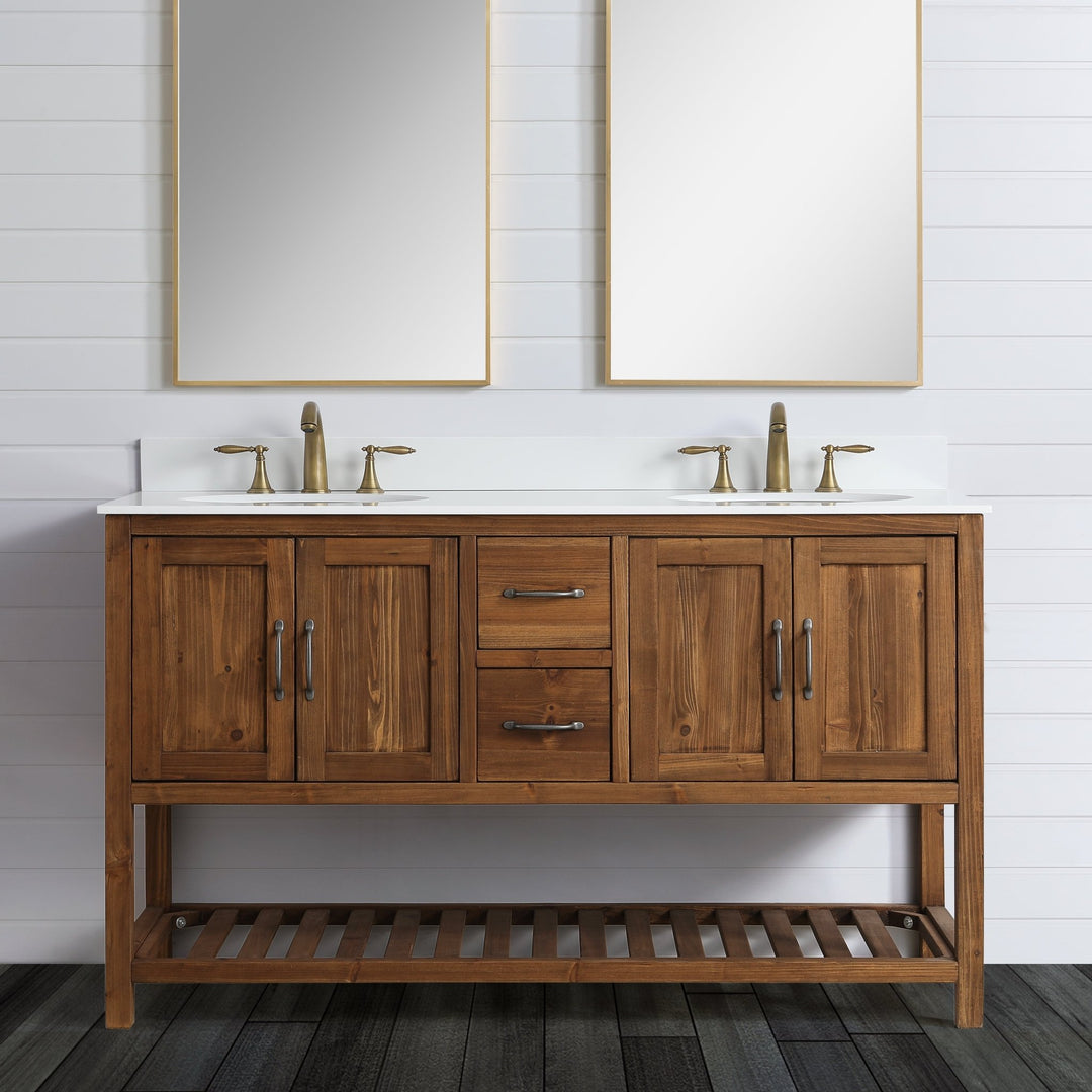 Austin 60" Vanity Base Built With Reclaimed Wood in Walnut Finish - Design Element Bath Kitchen - Bathroom Vanity - 