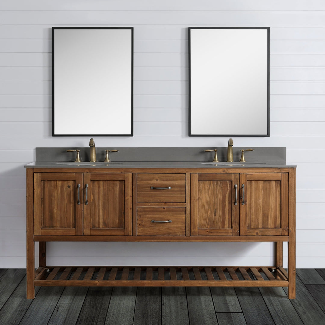 Austin 72" Vanity Base Built With Reclaimed Wood in Walnut Finish - Design Element Bath Kitchen - Bathroom Vanity - 