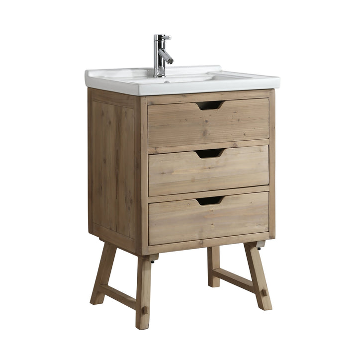 Fredric 24" Single Sink Vanity in Natural with Porcelain Top - Design Element Bath Kitchen - Bathroom Vanity - 