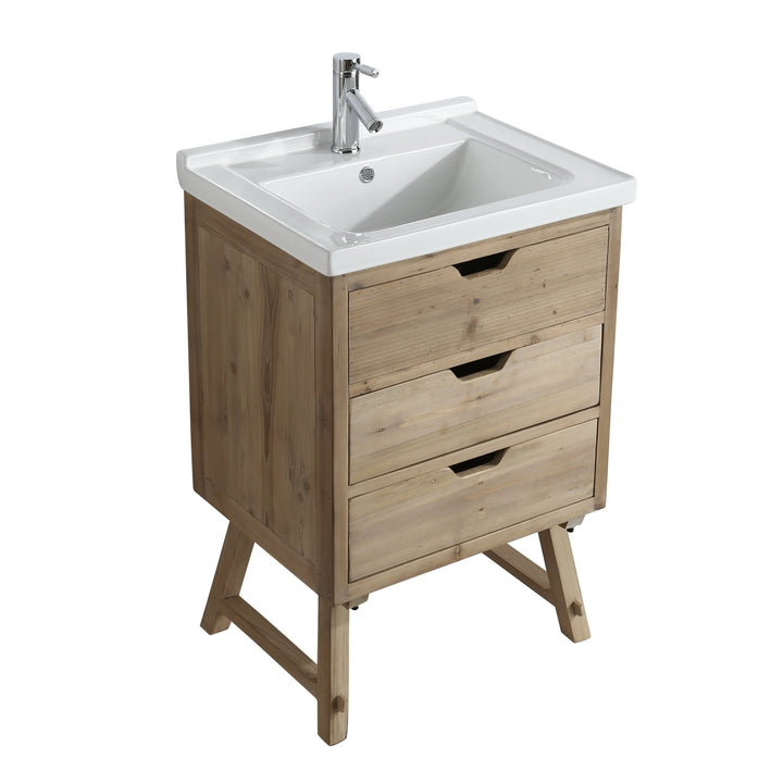 Fredric 24" Single Sink Vanity in Natural with Porcelain Top - Design Element Bath Kitchen - Bathroom Vanity - 