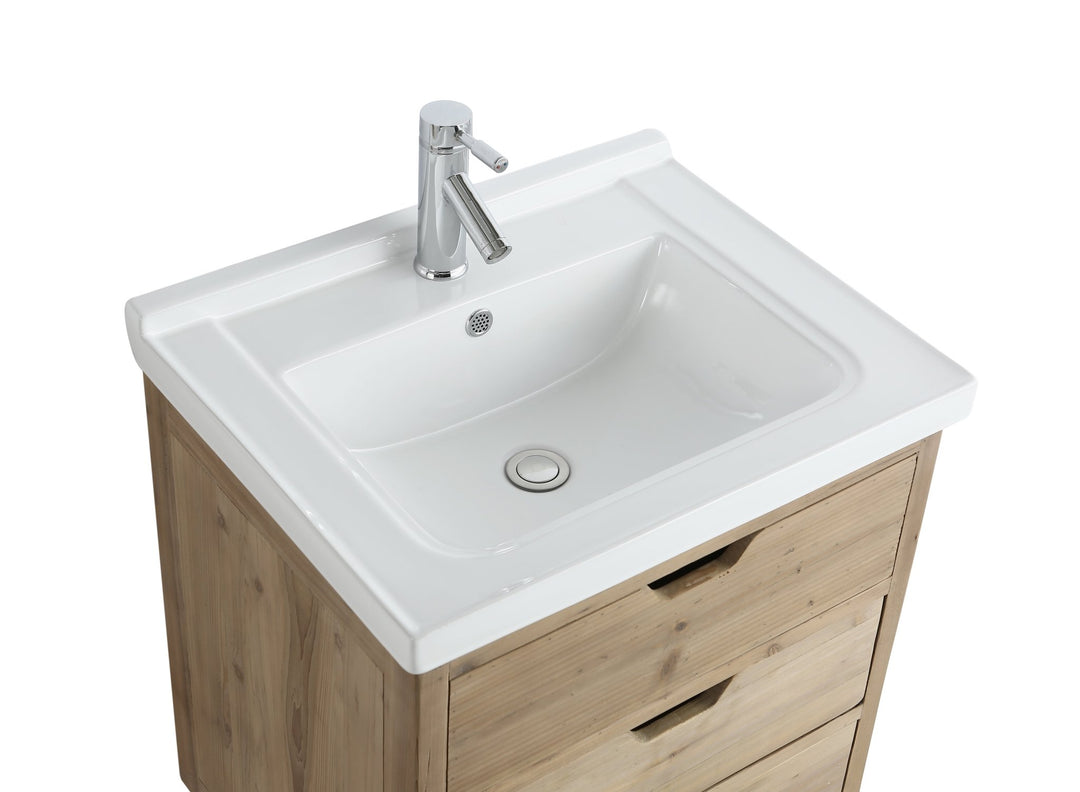Fredric 24" Single Sink Vanity in Natural with Porcelain Top - Design Element Bath Kitchen - Bathroom Vanity - 