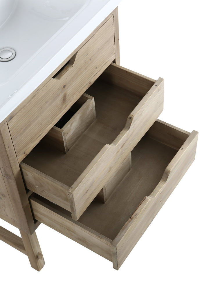 Fredric 24" Single Sink Vanity in Natural with Porcelain Top - Design Element Bath Kitchen - Bathroom Vanity - 