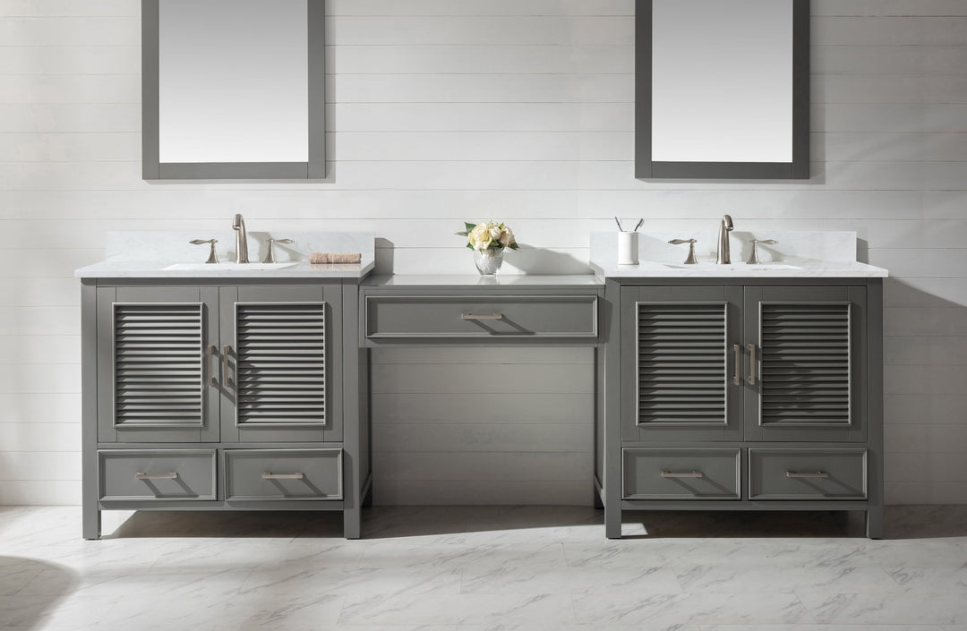 Estate 102" Double Sink Bathroom Vanity Modular Set with White Quartz Top - Design Element Bath Kitchen - Bathroom Vanity - White with Silver Satin Hardware