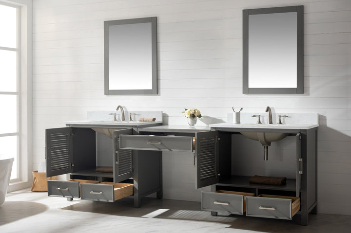 Estate 102" Double Sink Bathroom Vanity Modular Set with White Quartz Top - Design Element Bath Kitchen - Bathroom Vanity - White with Silver Satin Hardware