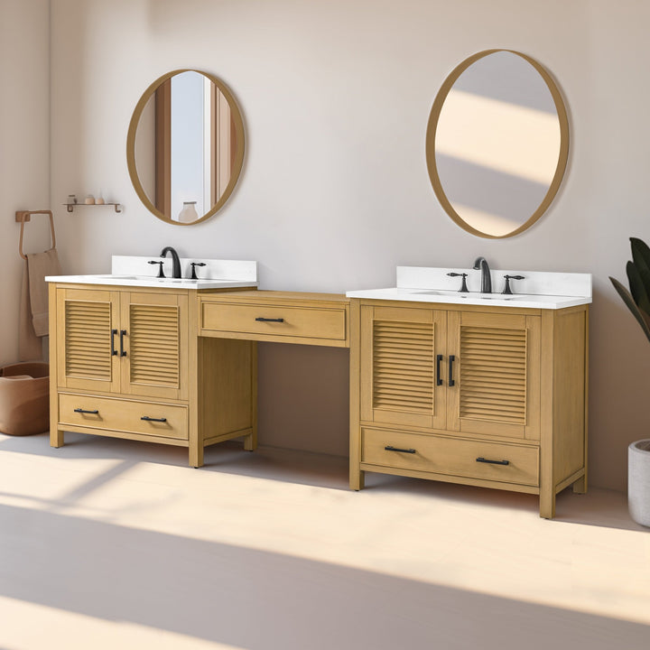 Estate 102" Double Sink Bathroom Vanity Modular Set with White Quartz Top - Design Element Bath Kitchen - Bathroom Vanity - White with Silver Satin Hardware