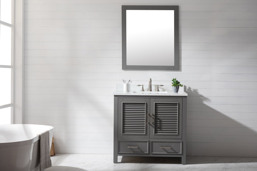 Estate 36" Single Vanity with White Quartz Top - Design Element Bath Kitchen - Bathroom Vanity - Golden Oak with Matte Black Hardware
