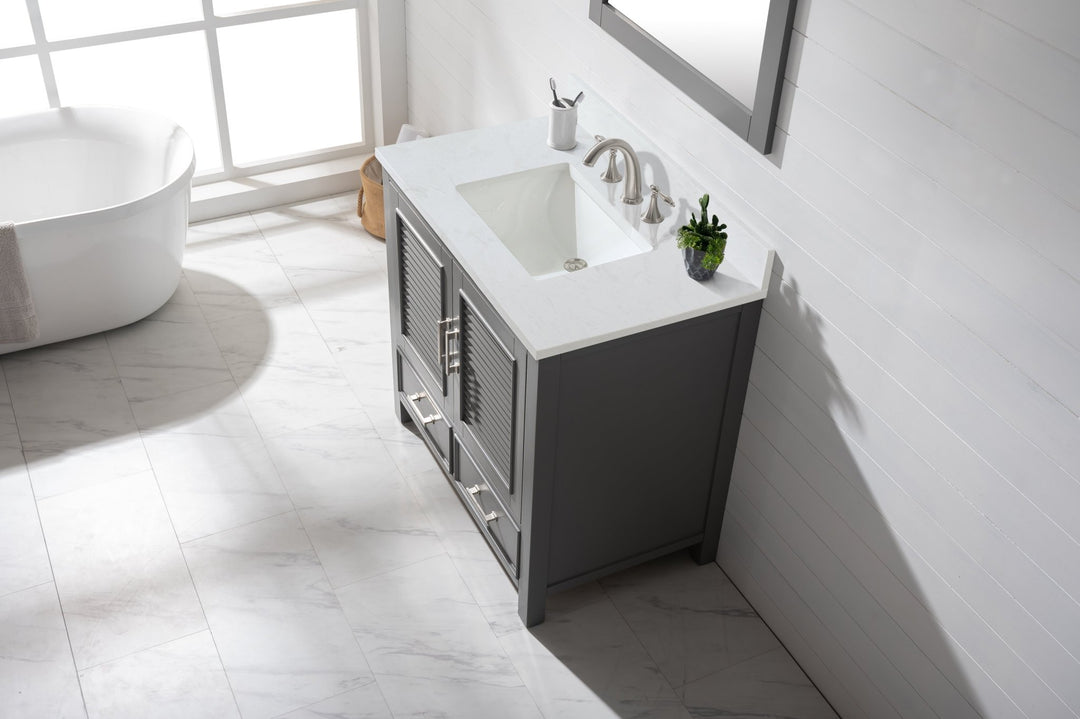 Estate 36" Single Vanity with White Quartz Top - Design Element Bath Kitchen - Bathroom Vanity - Golden Oak with Matte Black Hardware