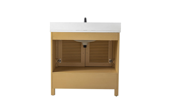 Estate 36" Single Vanity with White Quartz Top - Design Element Bath Kitchen - Bathroom Vanity - Golden Oak with Matte Black Hardware