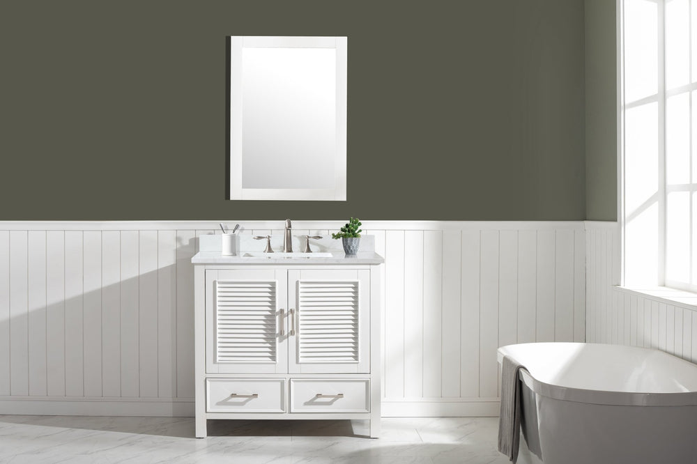 Estate 36" Single Vanity with White Quartz Top - Design Element Bath Kitchen - Bathroom Vanity - Golden Oak with Matte Black Hardware